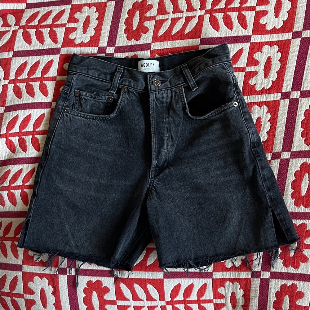 Agolde Washed Black Cutoff Shorts